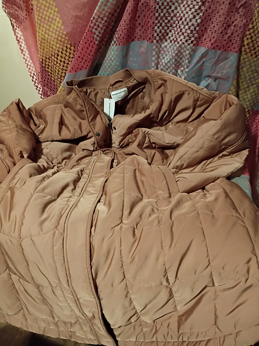 Amazon Essentials Women's Quilted Puffer Jacket in Taupe, Floor Length Coat.